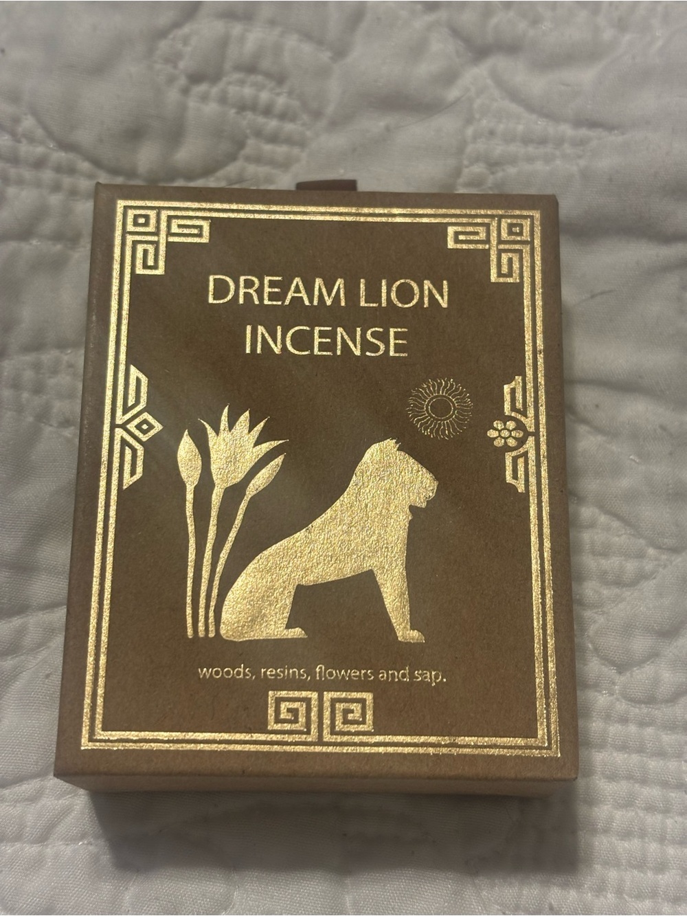 Dream Lion Incense - made with woods, resin, flowers and sap Brown & Gold  Box